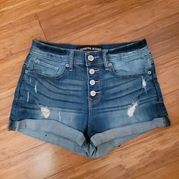 Express Pants - Express Distressed Button Fly High Waist Jeans Shorts Size 4